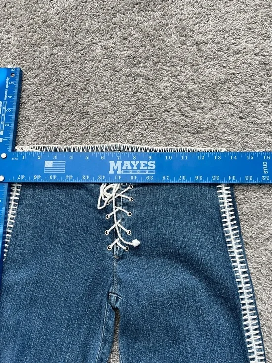 Vintage Rui Motta Women’s Brazilian Blue Lace-Up Side-Trim Flared Jeans Size 4/6 - Picture 9 of 10